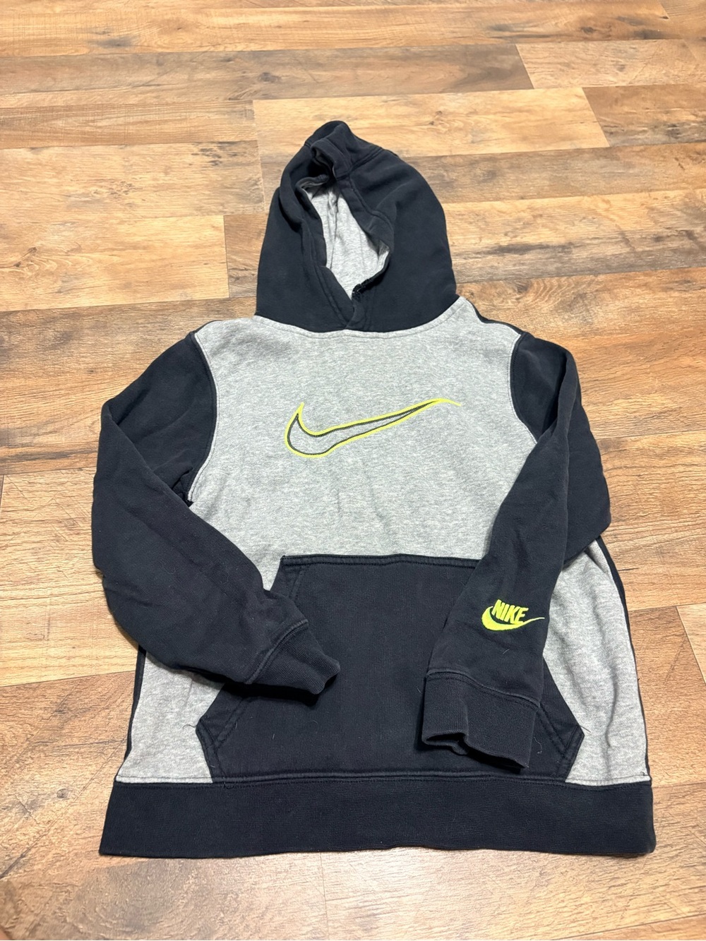 Nike Colorblock Pullover Hoodie Gray Black Neon Swoosh Size Small